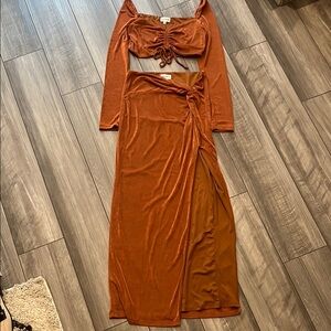 Superdown Anai Ruched Maxi Set in Rust